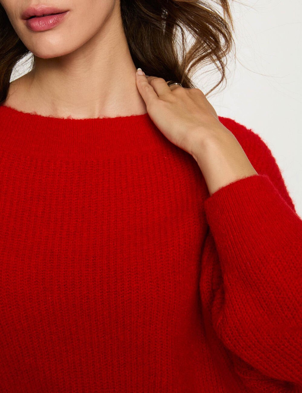 Pull col rond rouge femme