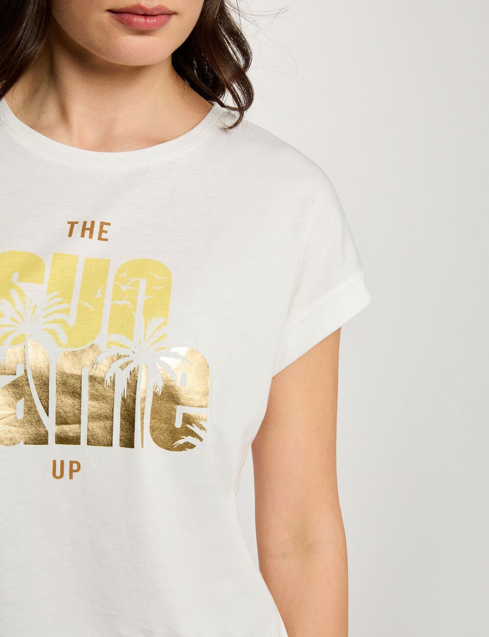 T-shirt col rond manches courtes blanc femme