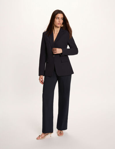 Pantalon droit taille haute bleu marine femme