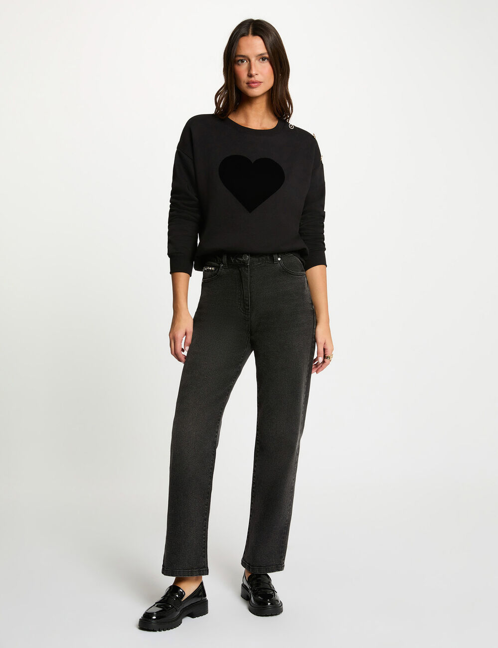 Sweat imprimé col rond noir femme