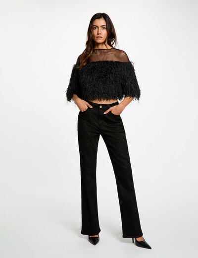 Jean bootcut paillettes noir femme