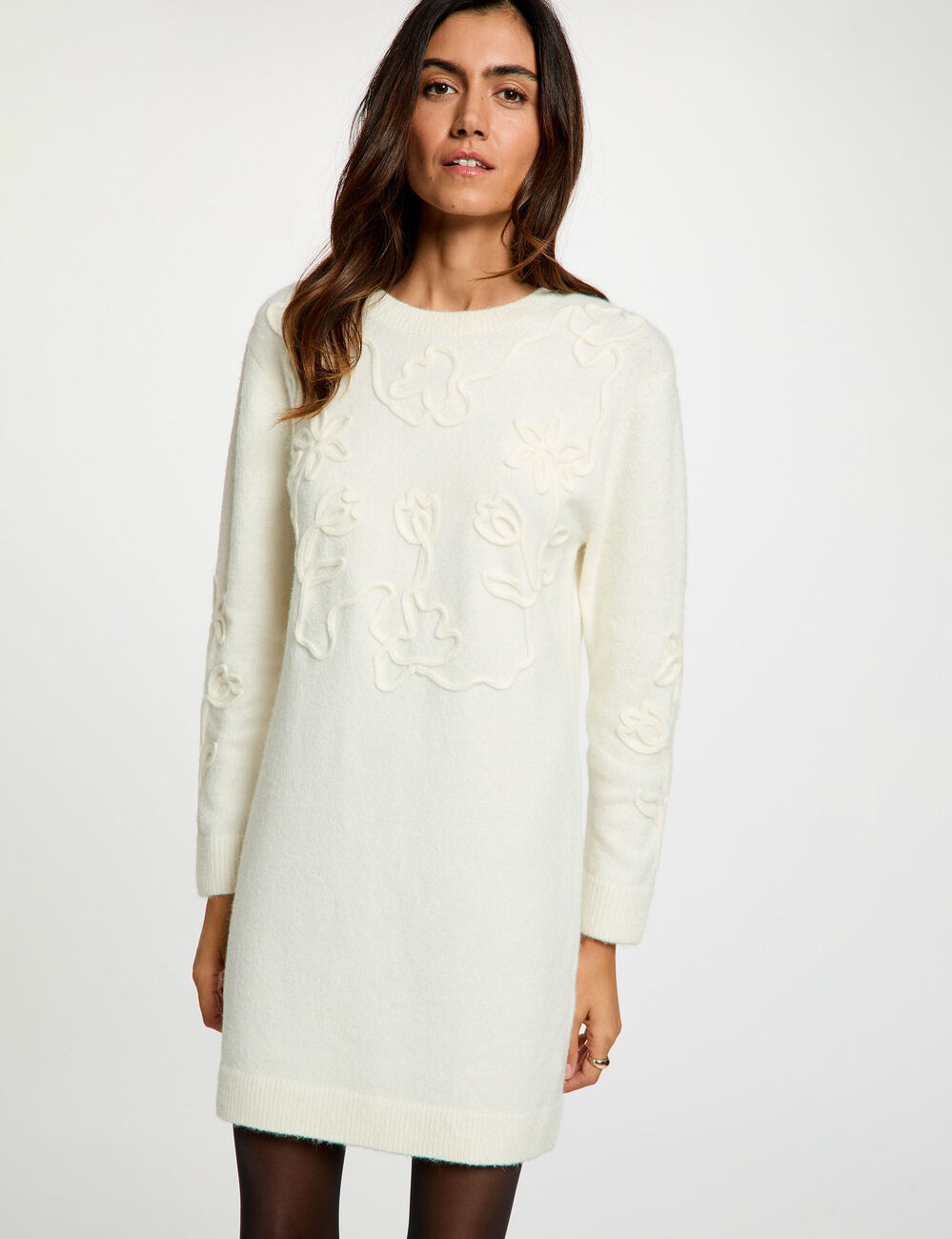 Robe tricot manches longues ivoire femme