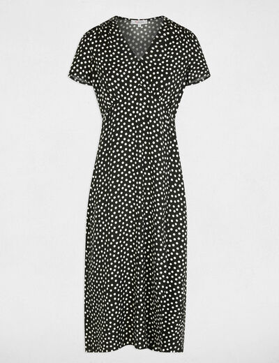 Robe mi-longue col v noir femme