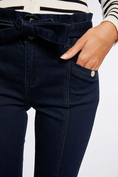 Slimfit jeans hoge taille en ceintuur jean stone vrouw