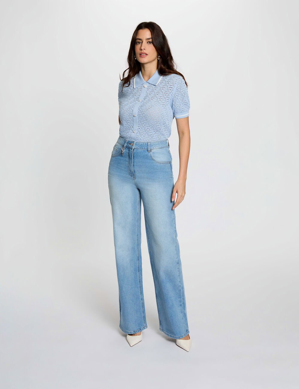 Getailleerd vest met reverskraag hemelsblauw vrouw