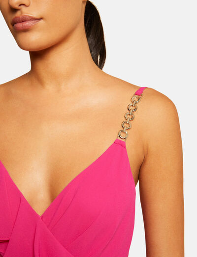 Robe patineuse avec col cache-coeur rose fonce femme