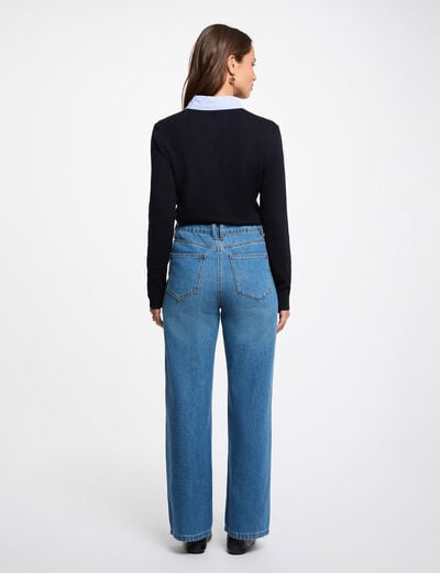 Trui met overhemdkraag marineblauw vrouw