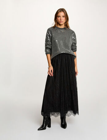 jupe longue dentelle noir femme zwart vrouw