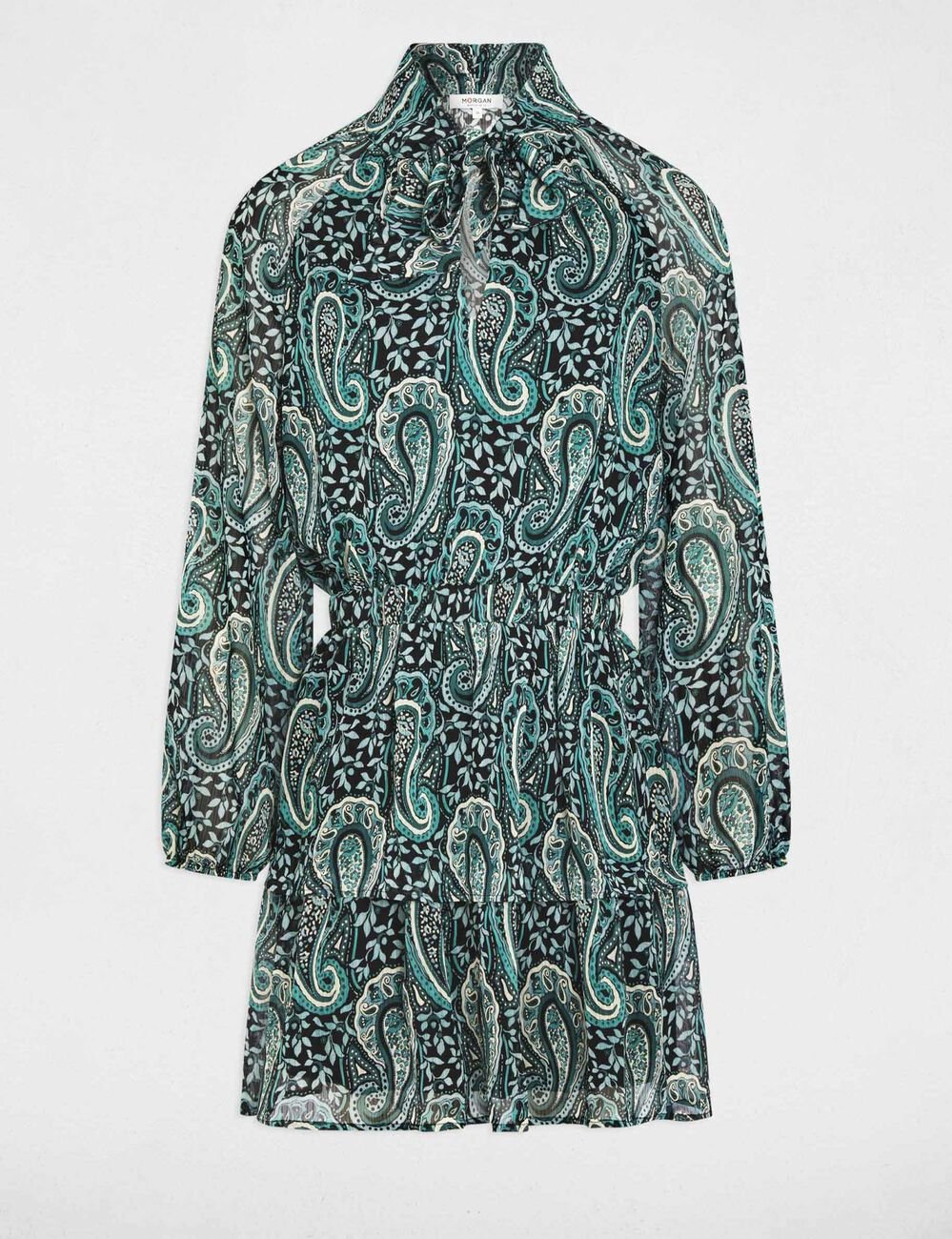 Robe courte col lavalli&egrave;re multicolore femme