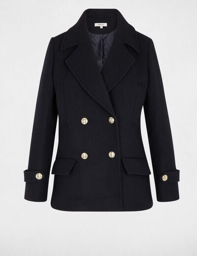 Manteau droit col tailleur bleu marine femme