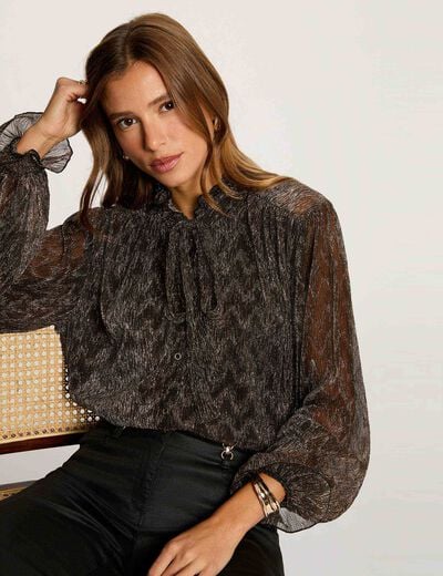 T-shirt met lavallièrekraag goudgeel vrouw