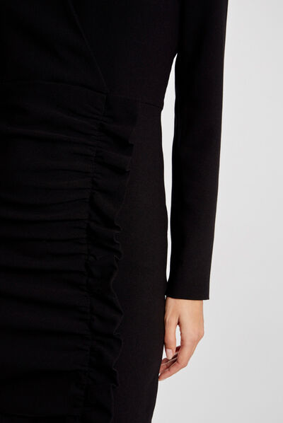 Robe ajustée drapée à volants noir femme