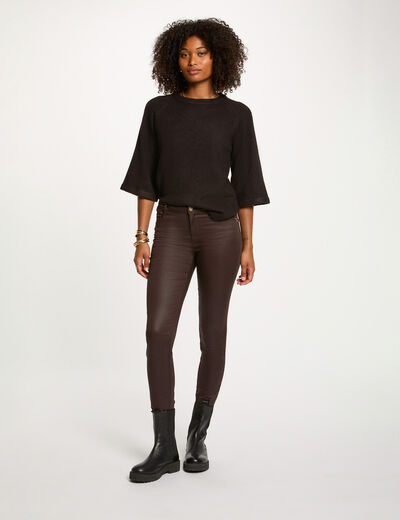 Gecoate slim-fit broek donker bruin vrouw