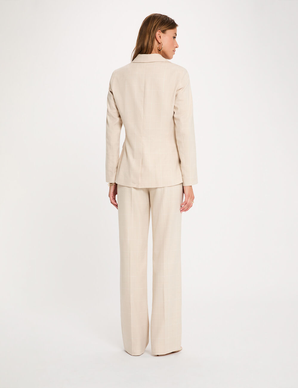 Pantalon droit taille haute beige femme