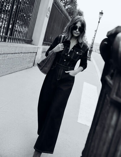 Wijde jeans jumpsuit ruw denim vrouw