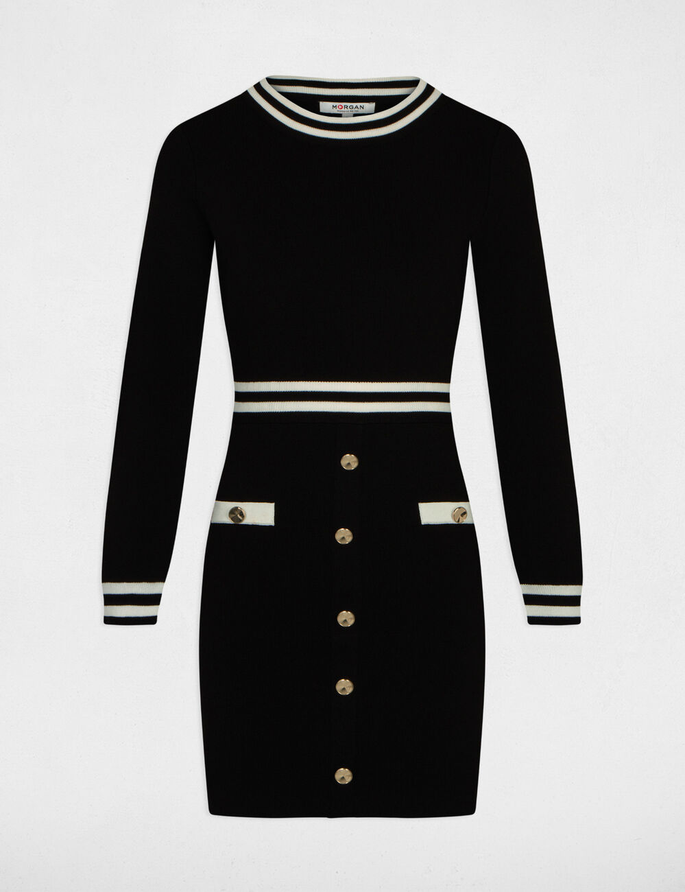 Robe pull ajust&eacute;e avec boutons noir femme