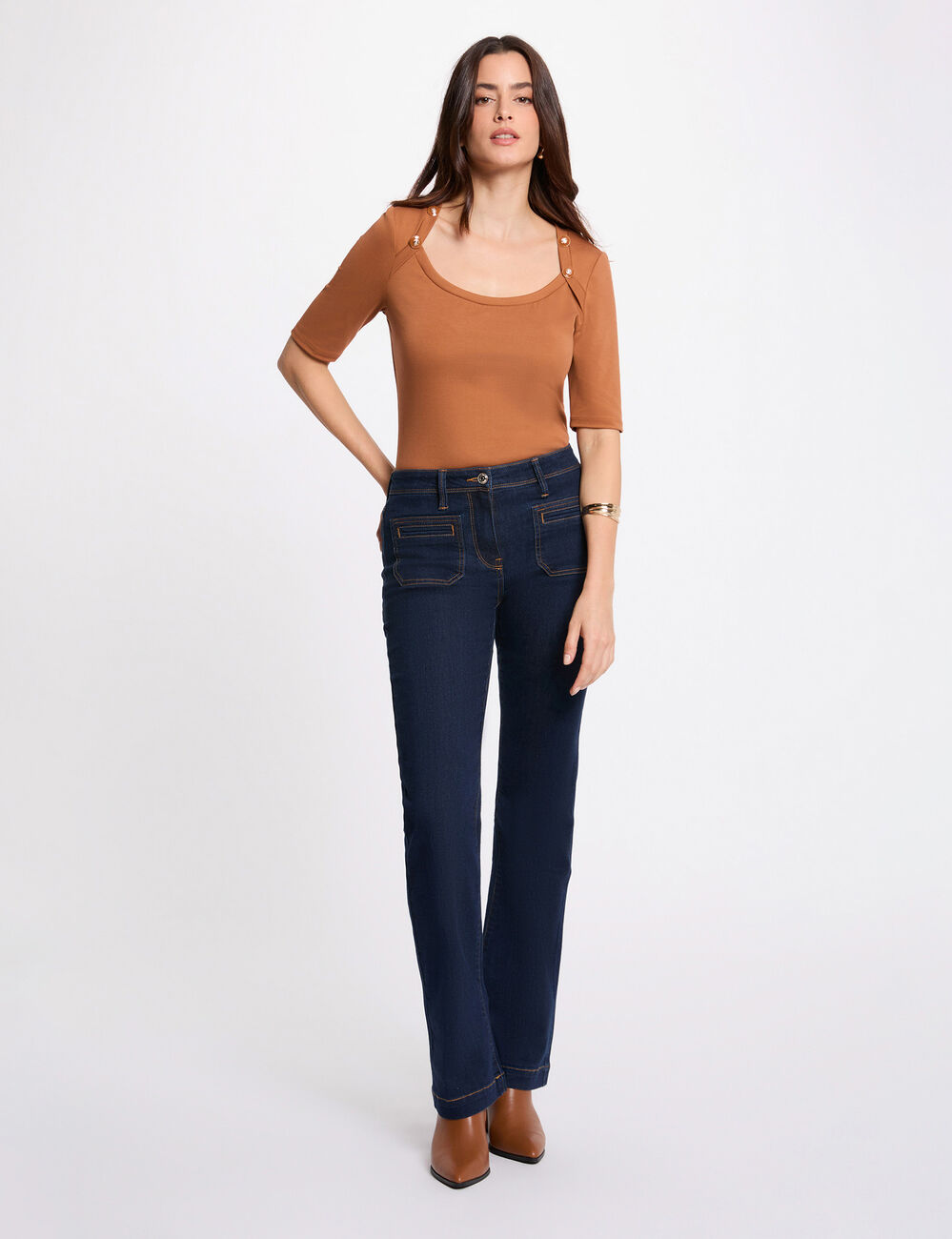 Bootcut jeans met hoge taille ruw denim vrouw