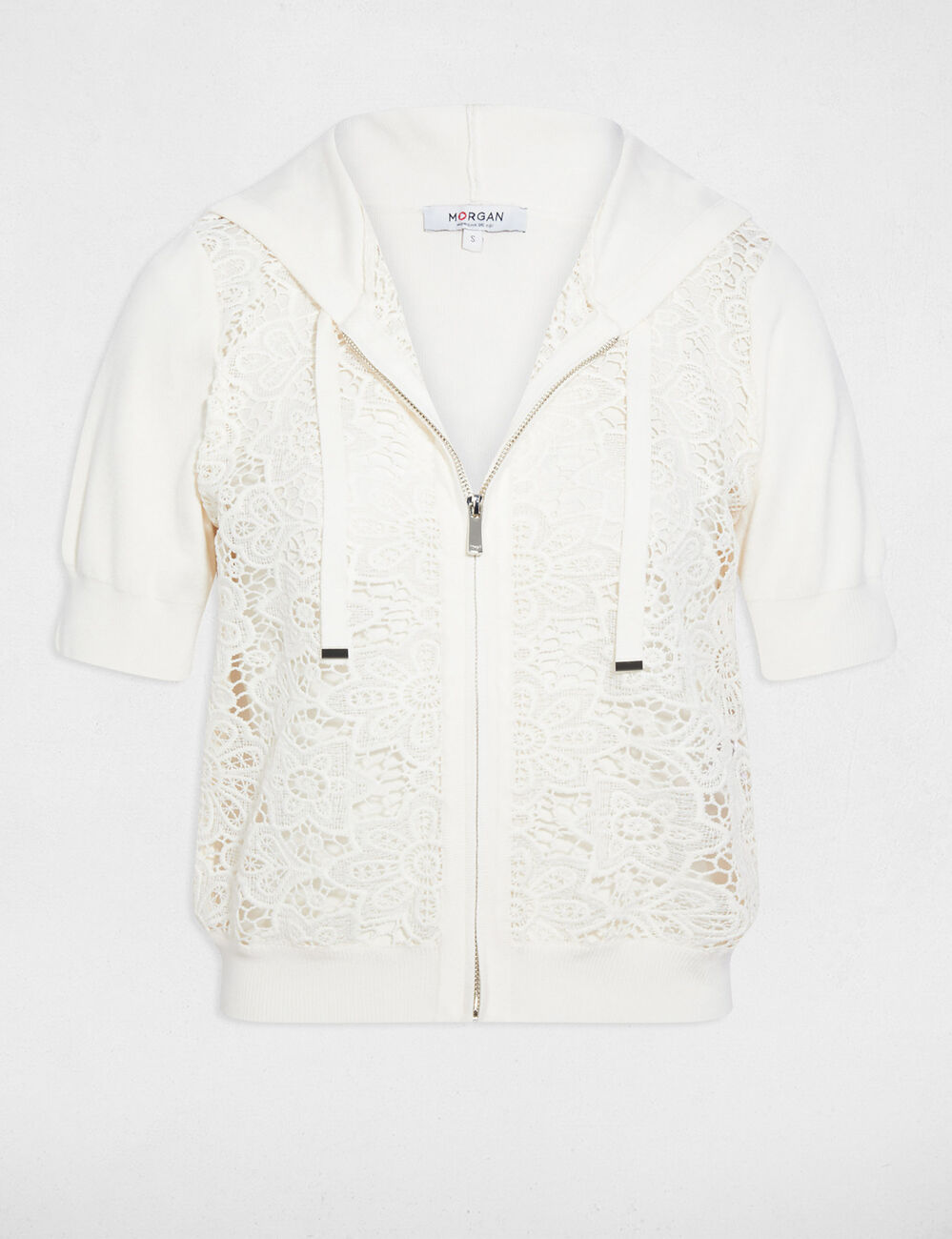 Gilet manches courtes capuche ivoire femme