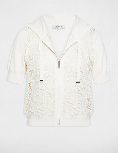 Gilet manches courtes capuche ivoire femme