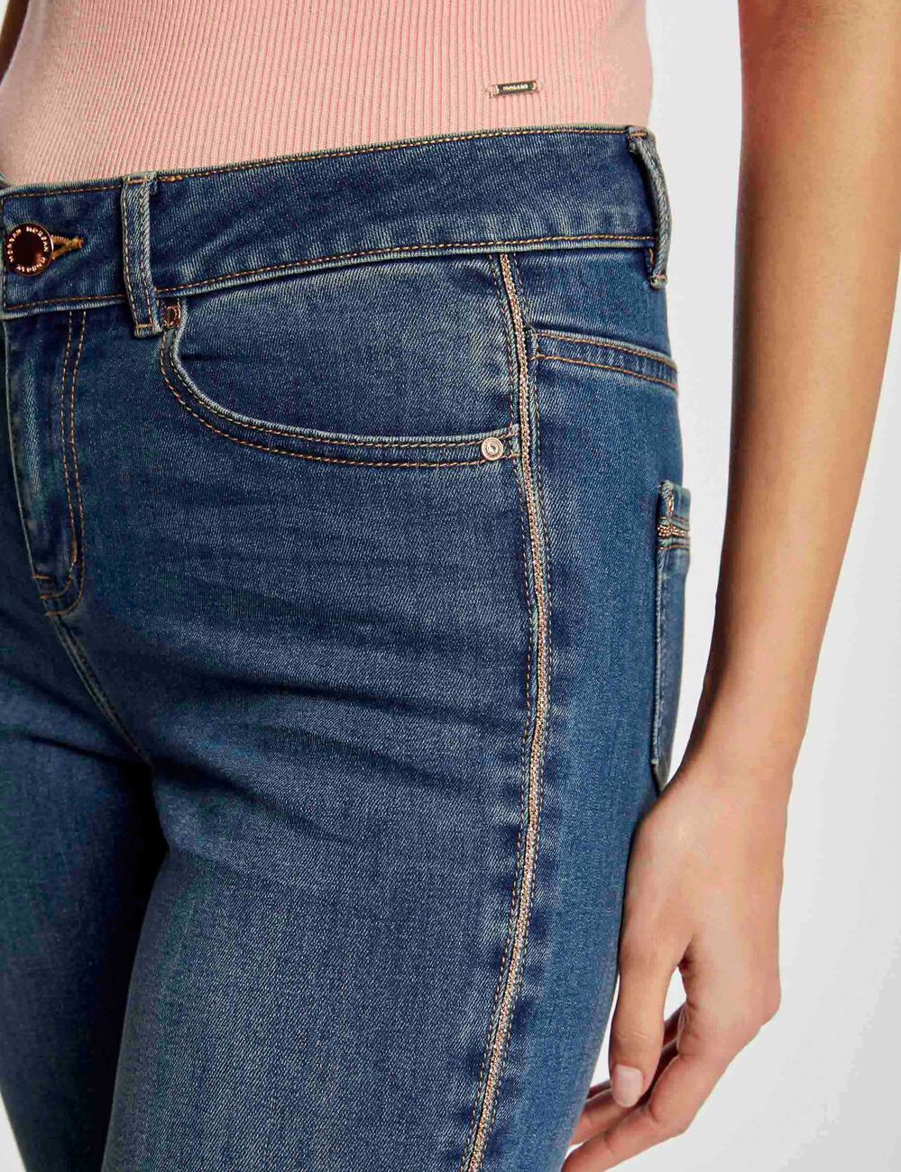 Jeans slim avec bandes strass jean stone femme