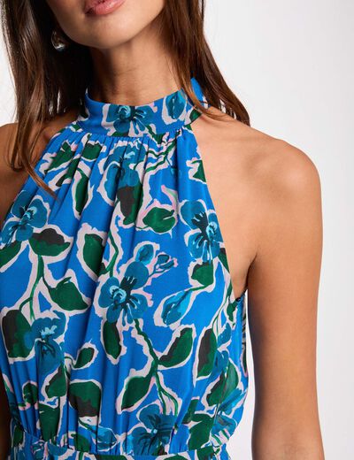 Robe longue évasée imprimée multicolore femme