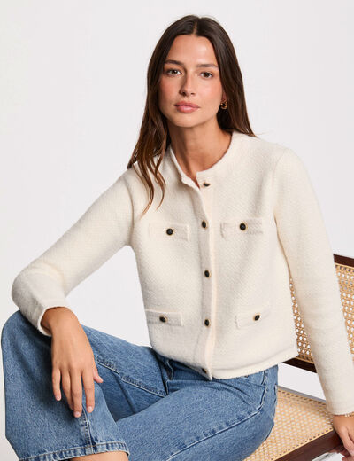 Gilet manches longues ivoire femme