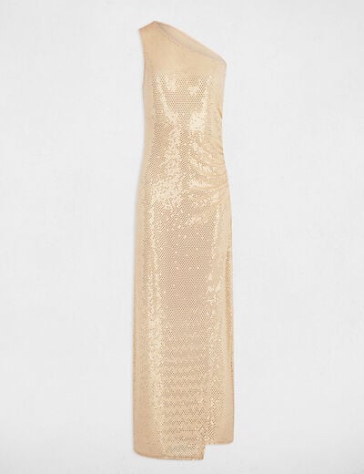 Robe longue asym&eacute;trique couleur argent femme