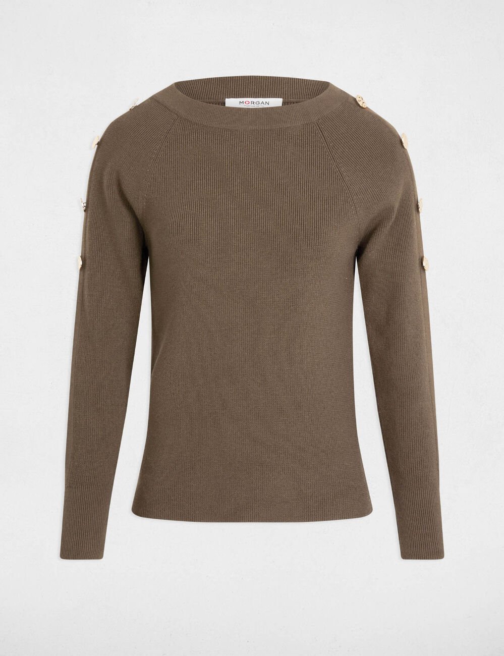 Pull col bateau vert kaki femme