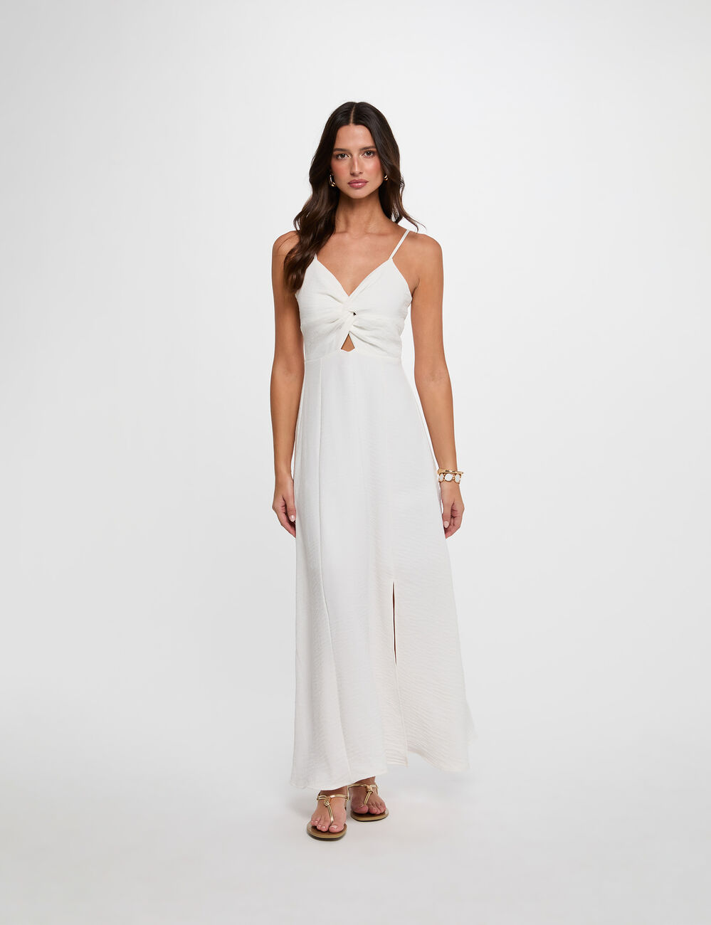 Robe longue col v blanc femme