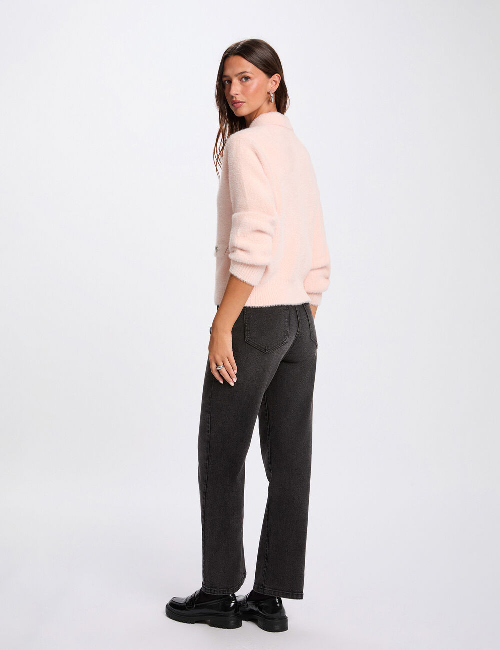 Veste fluide col à revers rose clair femme