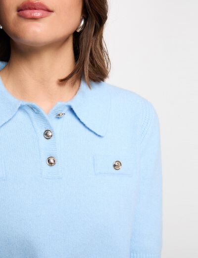 Getailleerde trui met reverskraag lichtblauw vrouw