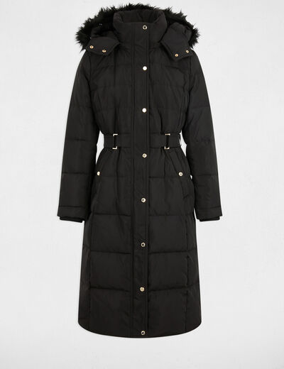 Doudoune longue à capuche noir femme