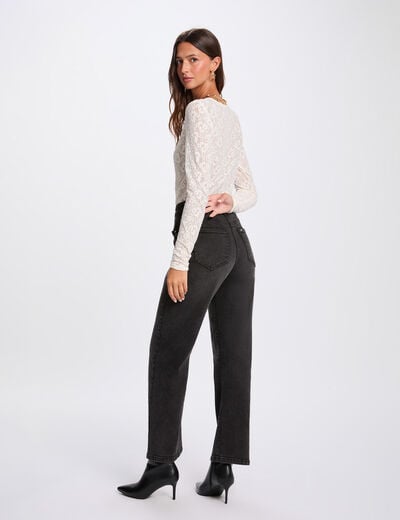 Getailleerd kanten T-shirt ivoor vrouw