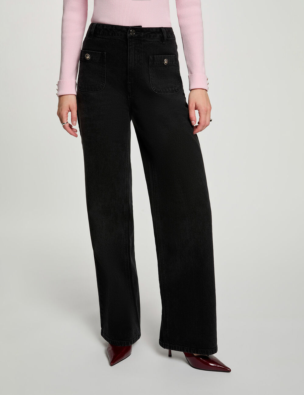 Jean large taille haute denim noir femme