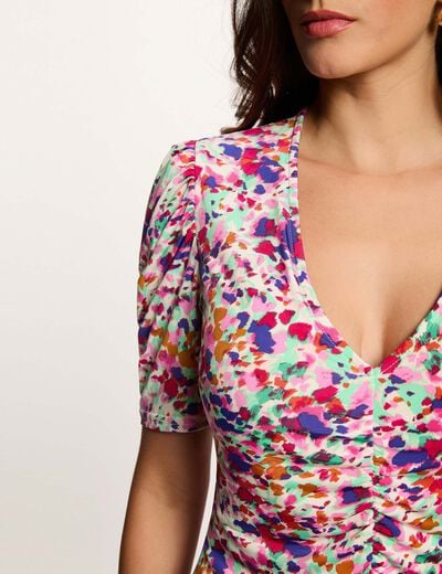 Robe courte manches bouffantes multicolore femme