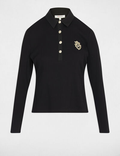 Maille cintrée col à revers noir femme