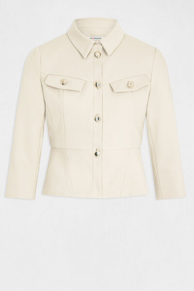 Getailleerd stadsjack met 3/4 mouwen beige vrouw