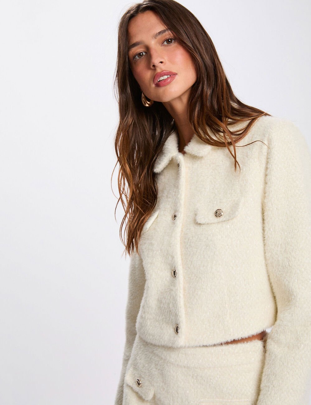 Veste ajustée cropped ivoire femme