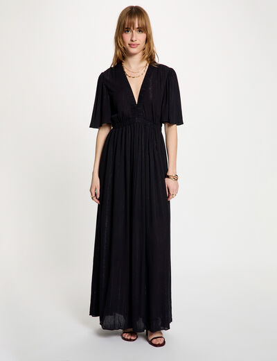 Lange jurk met V-hals marineblauw vrouw