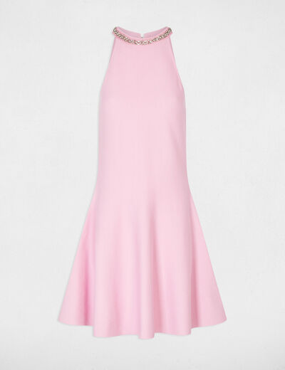 Gebreide trapeze jurk lichtroze vrouw