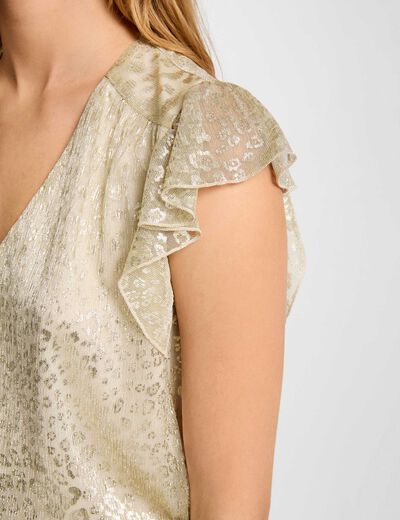 Mouwloos V-hals T-shirt goudgeel vrouw