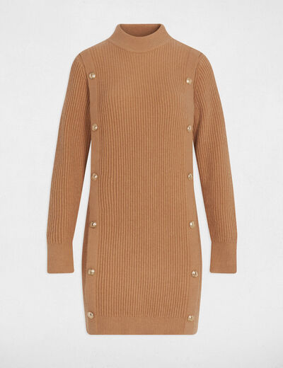 Robe courte tricot beige femme