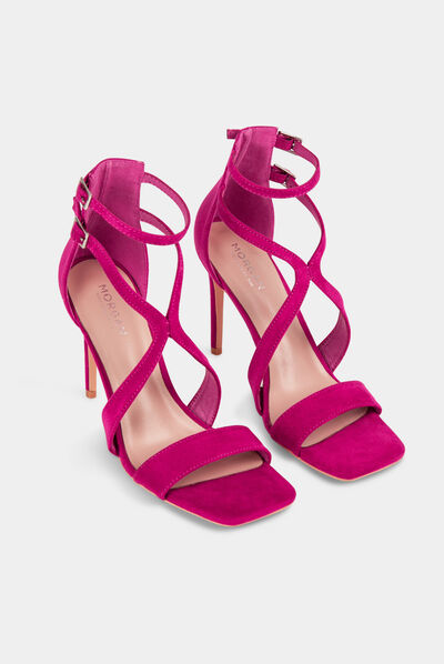 Sandalen met hakken en riempjes roze vrouw