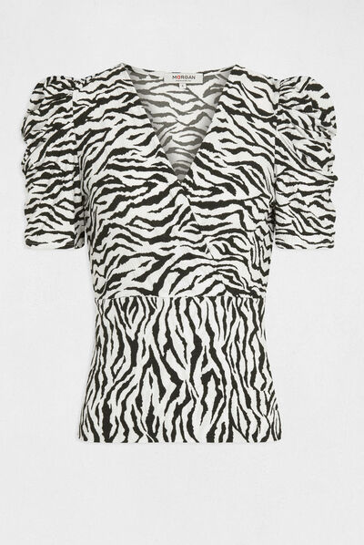 T-shirt met korte mouwen zebraprint meerkleurig vrouw
