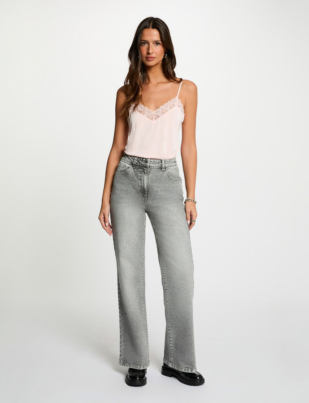 D&eacute;bardeur &agrave; dentelle rose clair femme