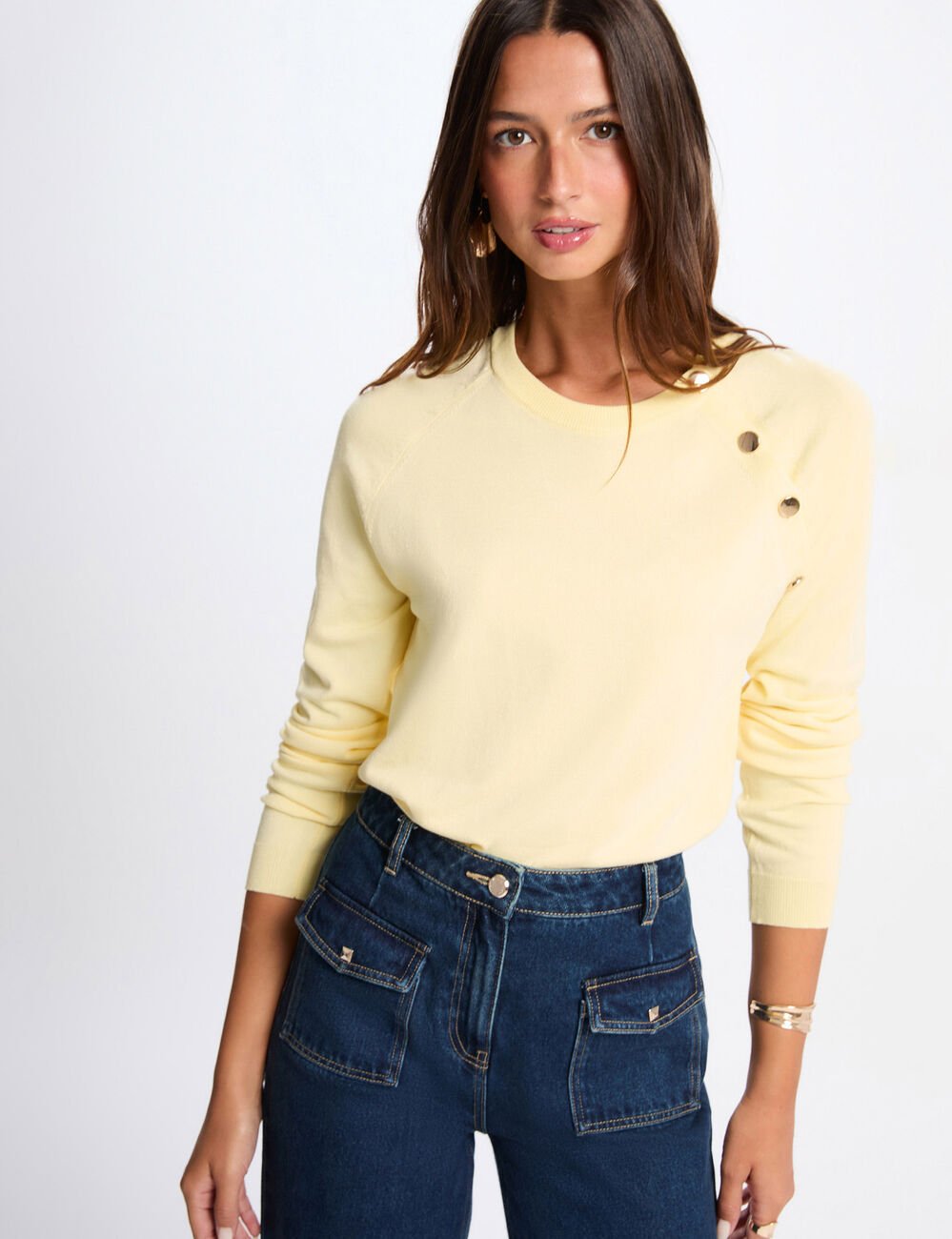Pull fin ajusté jaune clair femme