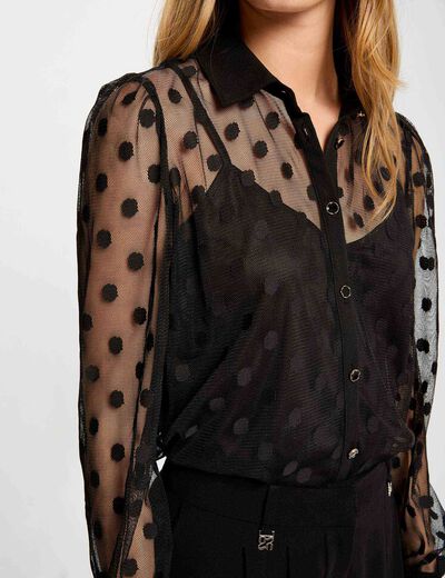 T-shirt met lavallièrekraag zwart vrouw