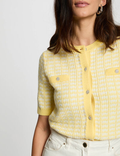 Gilet manches courtes imprimé ivoire femme