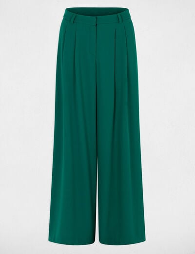Pantalon large taille haute vert femme