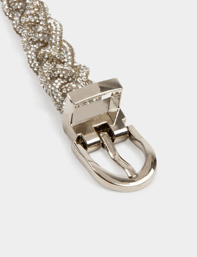 Ceinture tressée strass couleur argent femme